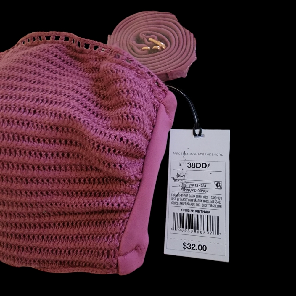 SHADE & SHORE NWT Women's Crochet Bandeau Bikini Top Pink 38DD - Picture 7 of 7